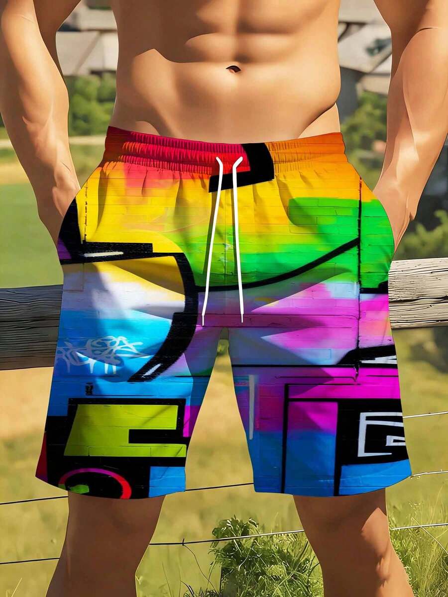 Mens Rainbow Graffiti Print Sw - đánh giá và giá Swim Trunk Quick Dry