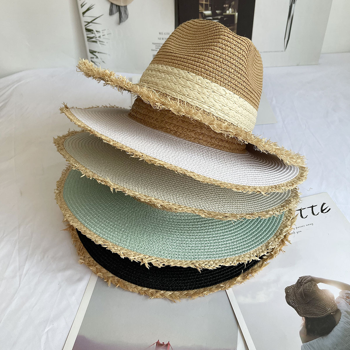 Fringed Brim Panama Hat Wide B - đánh giá và giá Bucket Hat Straw