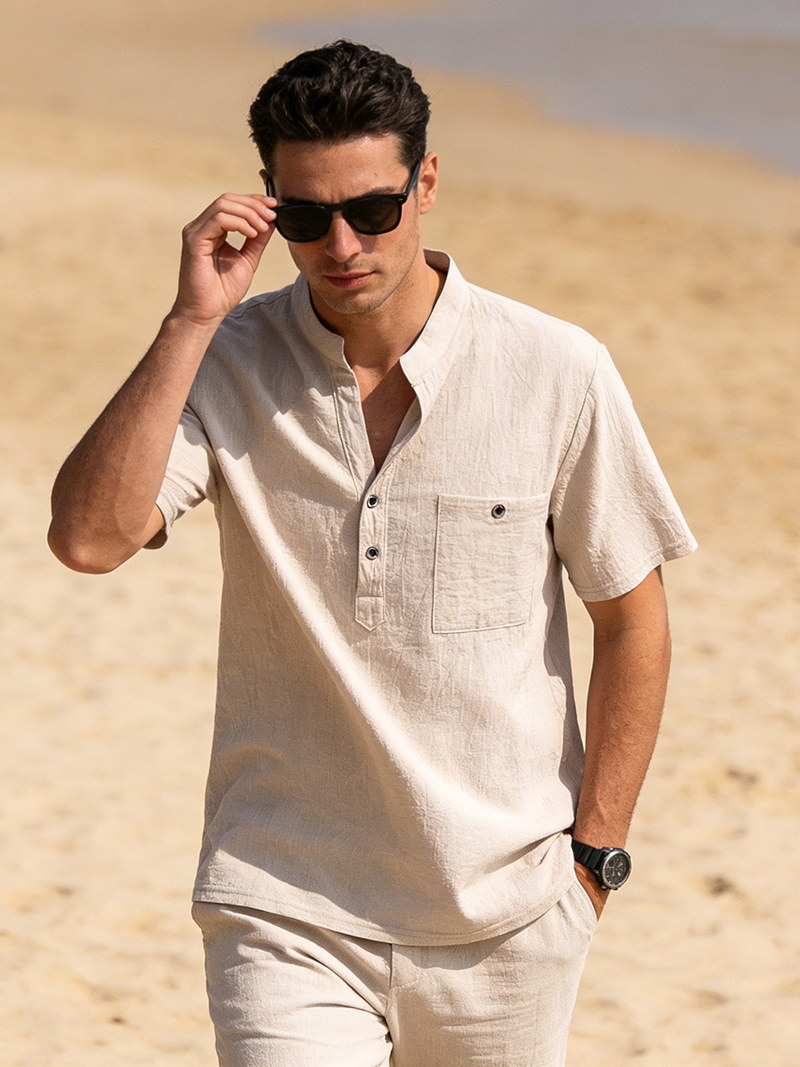 Men's Cotton Linen Henley Shir - đánh giá và giá Linen Shirt Breathable