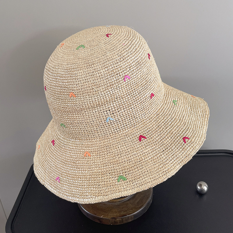 Women Embroidery Heart Raffia  - đánh giá và giá Bucket Hat Straw