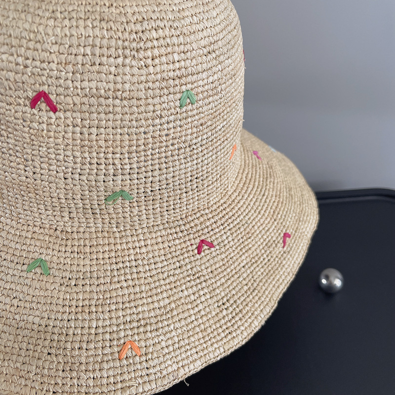 Women Embroidery Heart Raffia  - đánh giá và giá Bucket Hat Straw