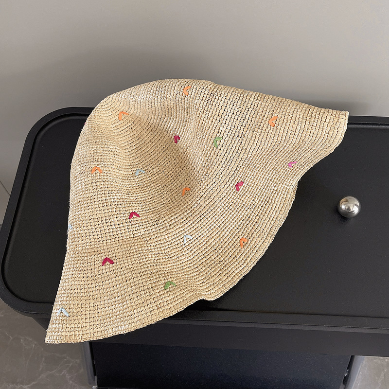 Women Embroidery Heart Raffia  - đánh giá và giá Bucket Hat Straw