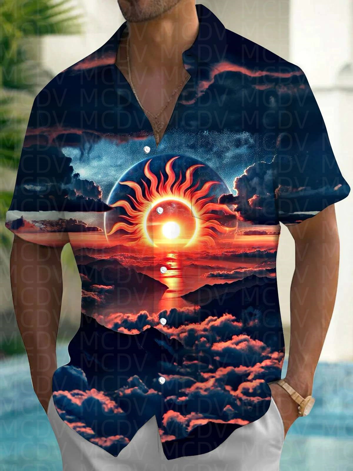 Sun Pattern Style Men's Hawaii - đánh giá và giá Shirt Camp Collar