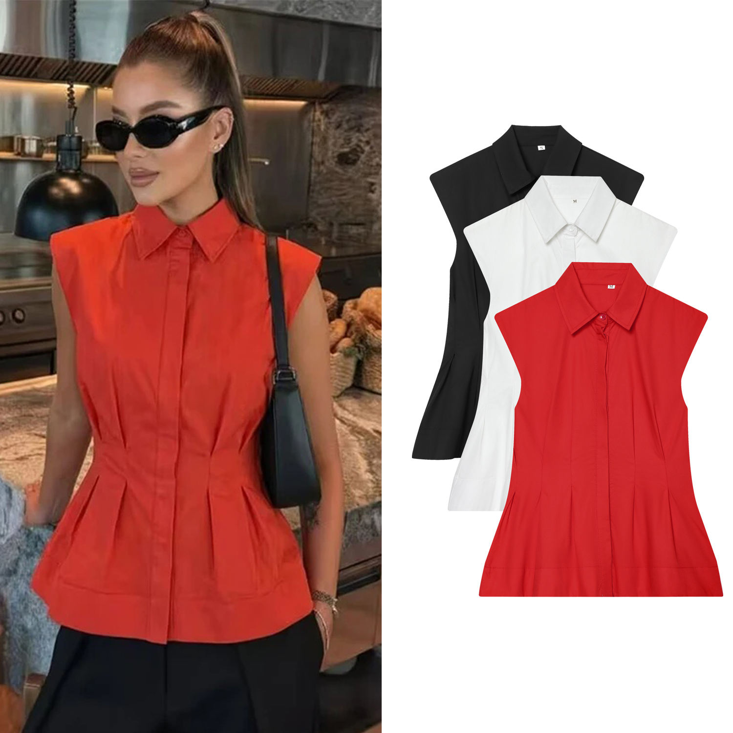 Women Casual Sleeveless Slim S - đánh giá và giá Shirt Camp Collar
