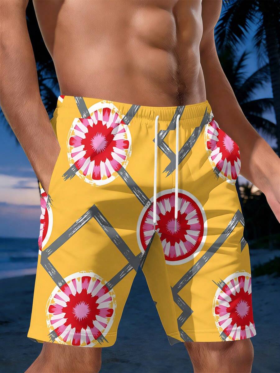 Mens Geometric Floral Print Be - đánh giá và giá Swim Trunk Quick Dry