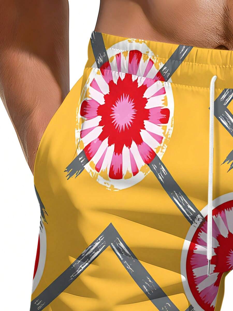 Mens Geometric Floral Print Be - đánh giá và giá Swim Trunk Quick Dry