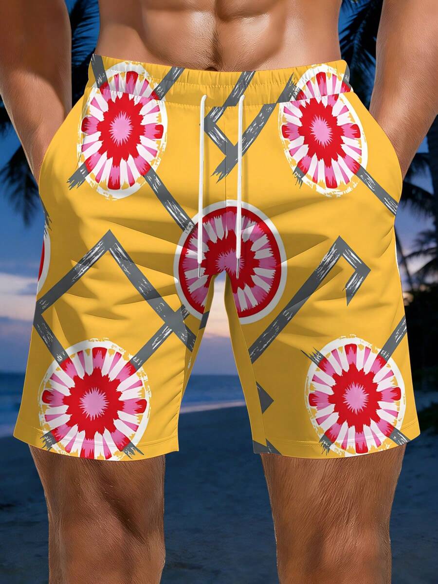Mens Geometric Floral Print Be - đánh giá và giá Swim Trunk Quick Dry