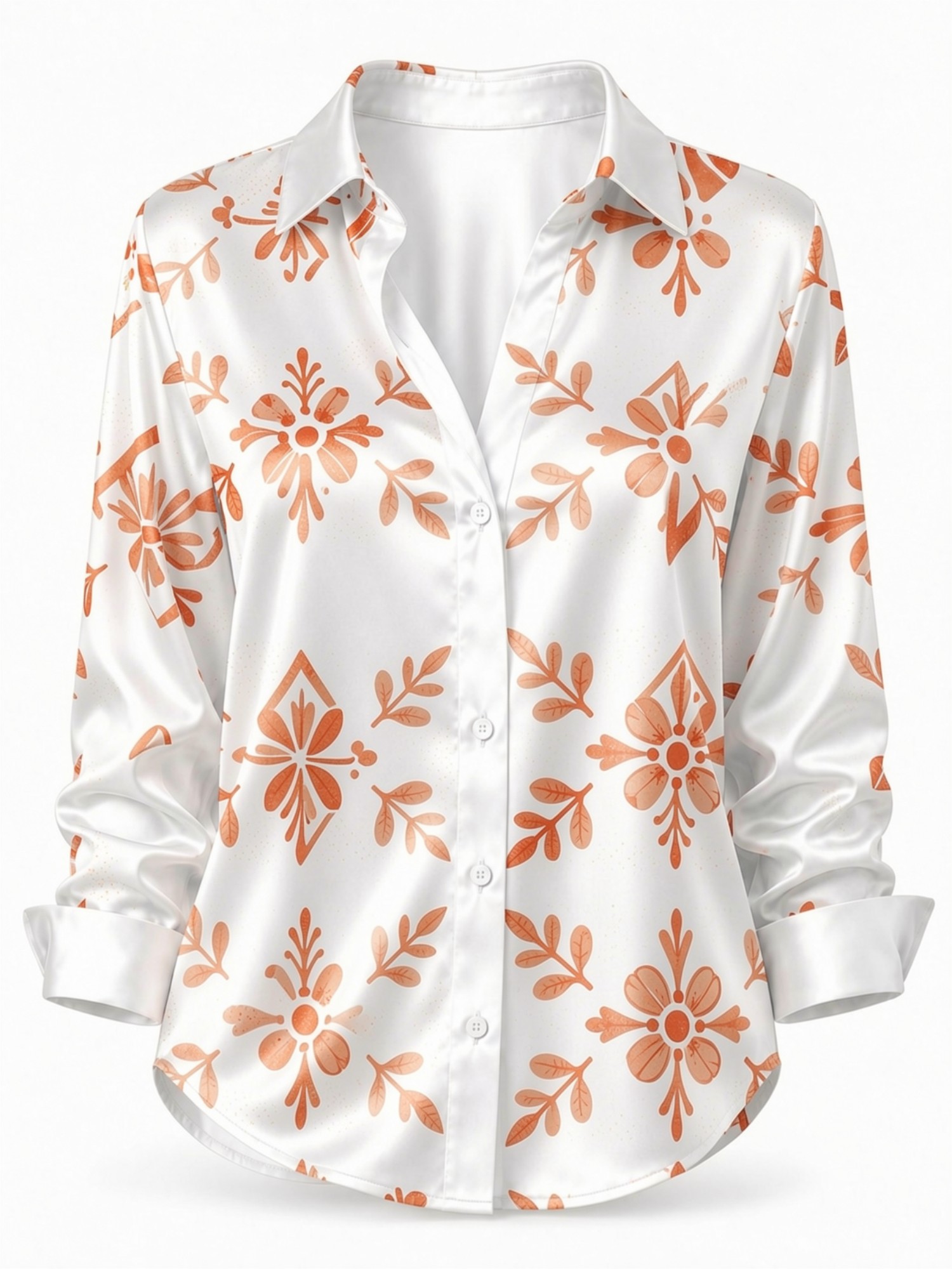 Cream Orange Floral Satin Blou - đánh giá và giá Resort Shirt Floral