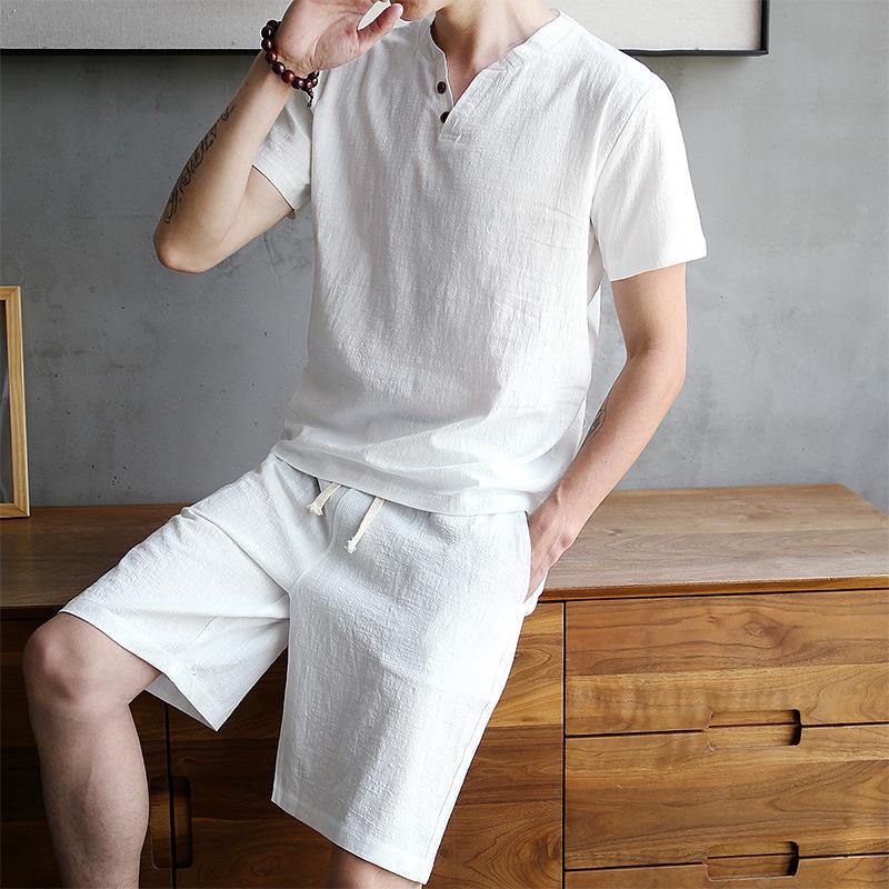 Men's Cotton Linen Set T-shirt - đánh giá và giá Linen Shirt Breathable