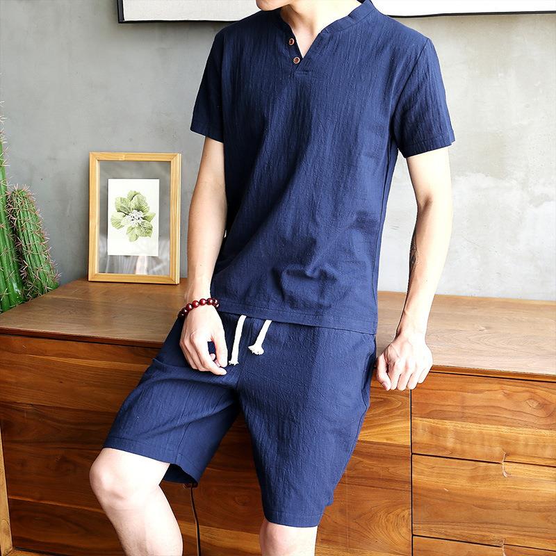 Men's Cotton Linen Set T-shirt - đánh giá và giá Linen Shirt Breathable