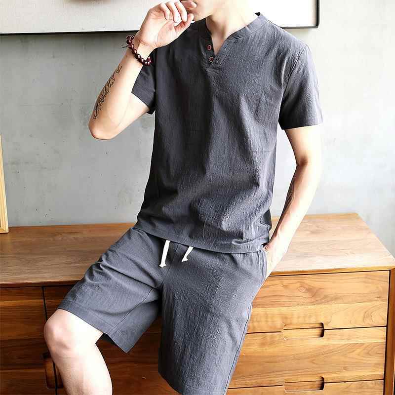 Men's Cotton Linen Set T-shirt - đánh giá và giá Linen Shirt Breathable