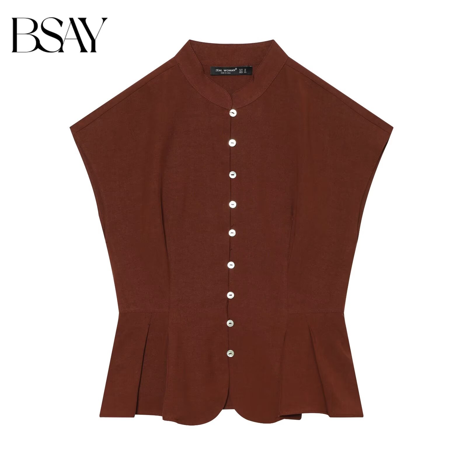 BSAY Waist Cinched Lotus Leaf  - đánh giá và giá Shirt Camp Collar