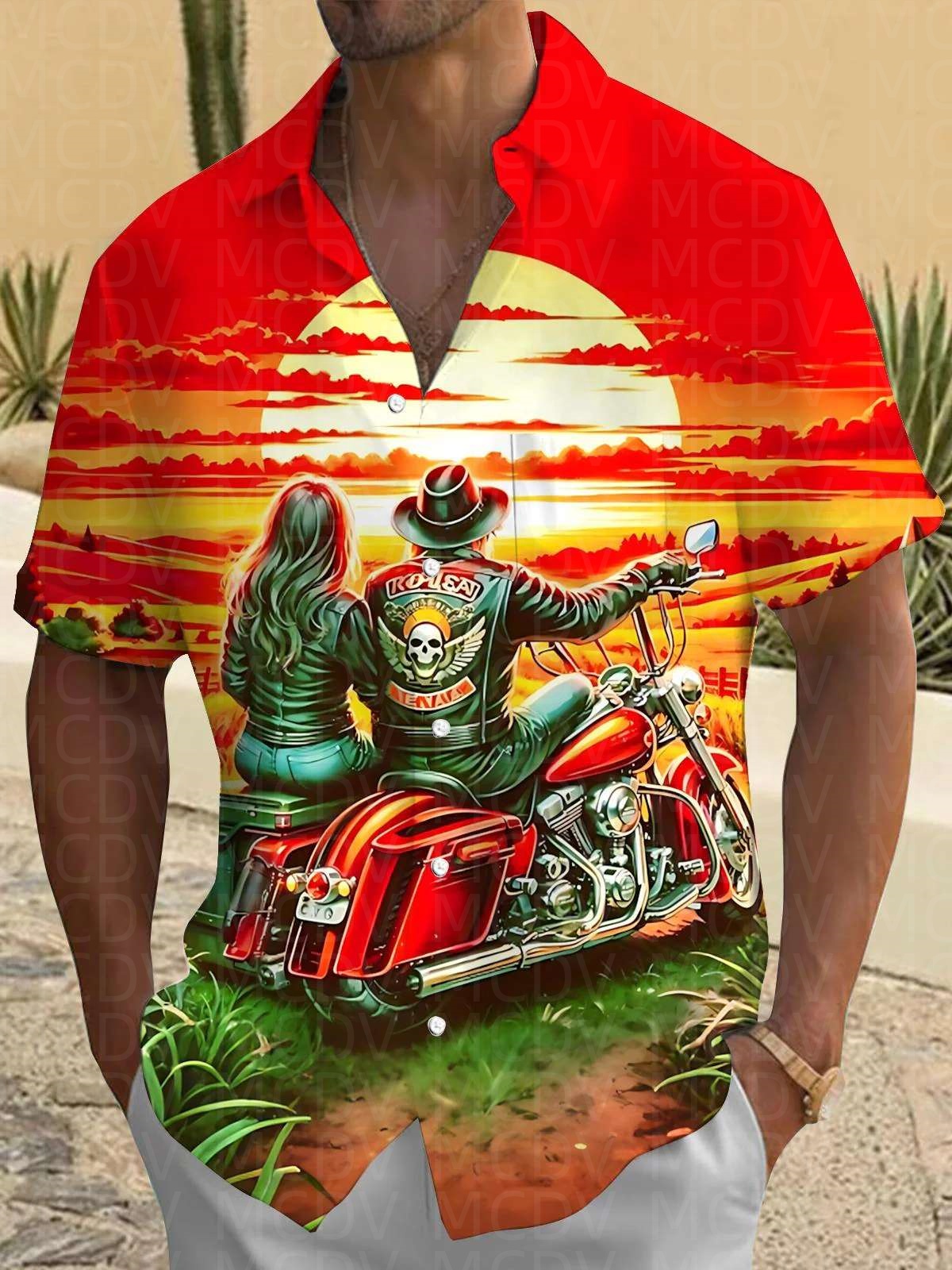 Motorcycle Pattern Men's Hawai - đánh giá và giá Shirt Camp Collar