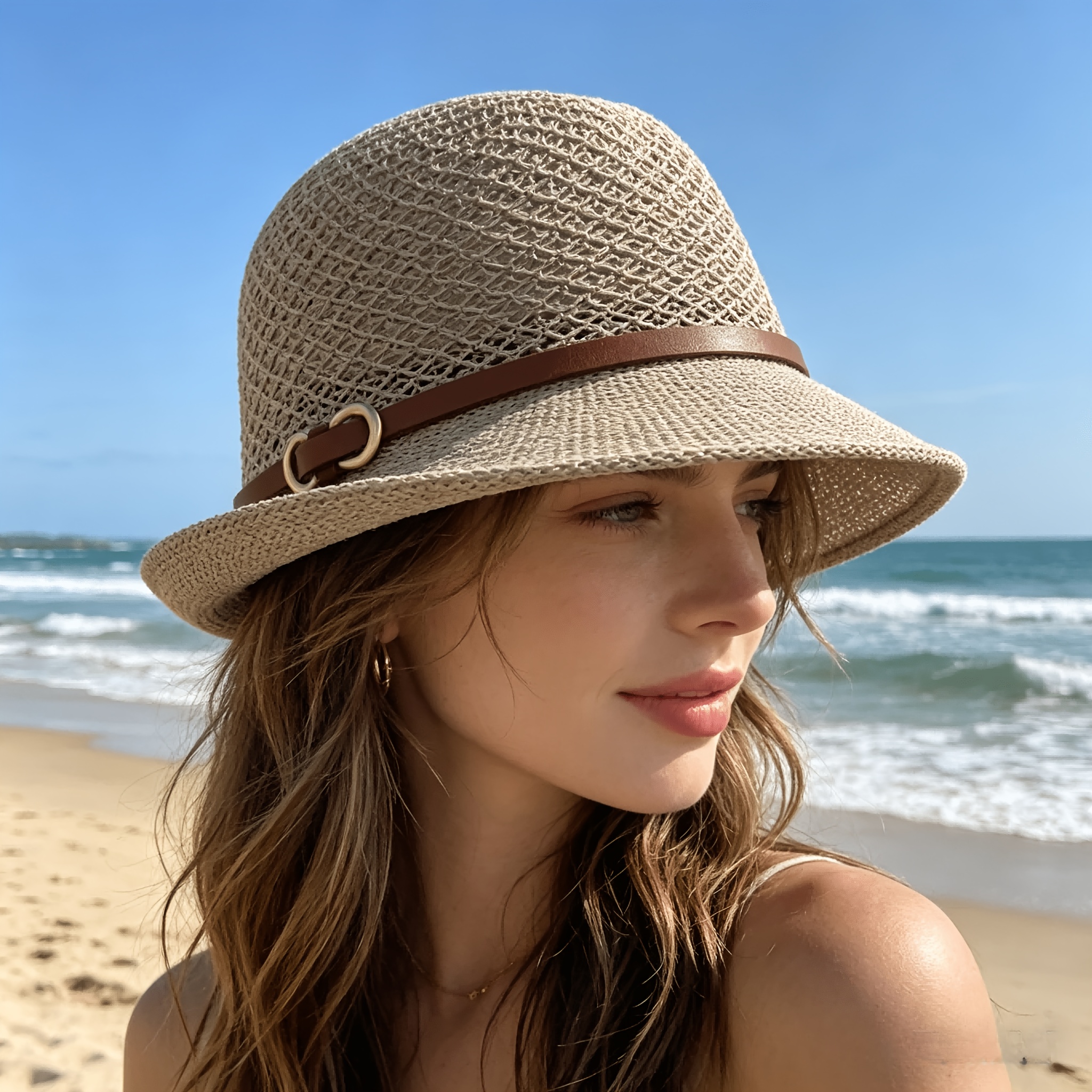 Elegant women's beach straw ha - đánh giá và giá Bucket Hat Straw