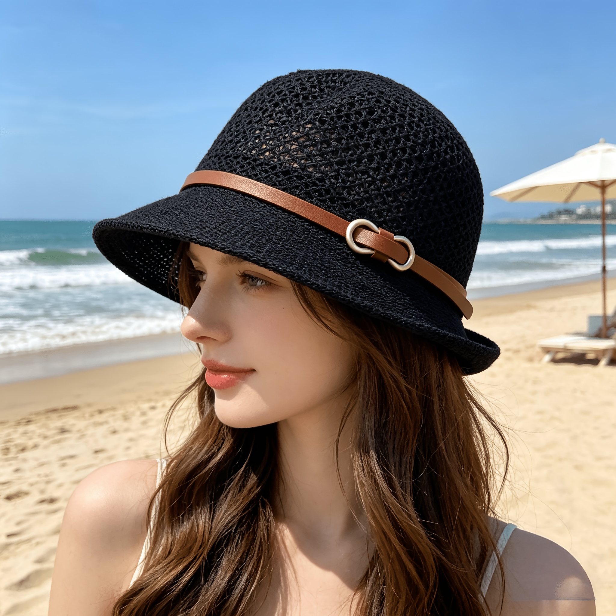 Elegant women's beach straw ha - đánh giá và giá Bucket Hat Straw