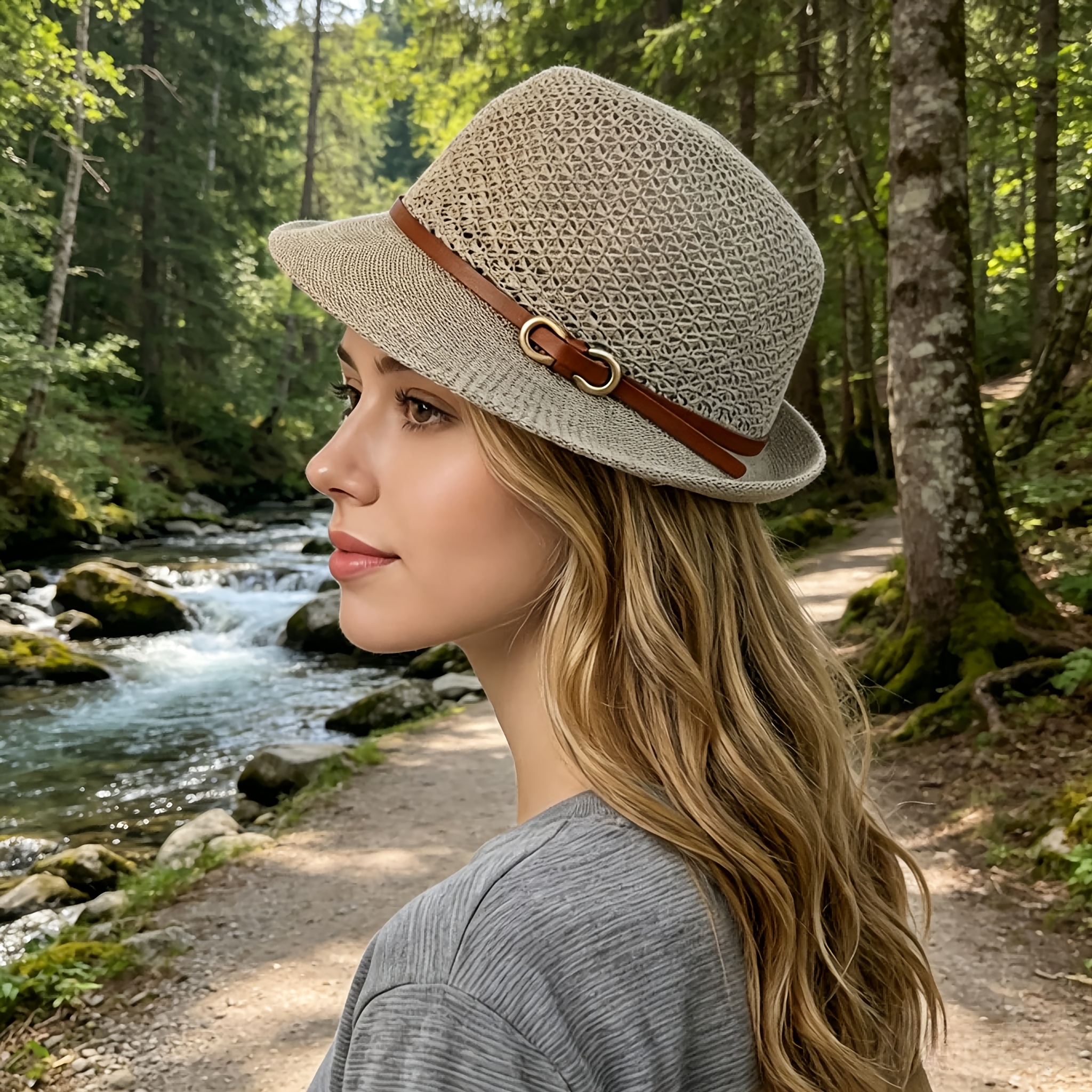 Elegant women's beach straw ha - đánh giá và giá Bucket Hat Straw