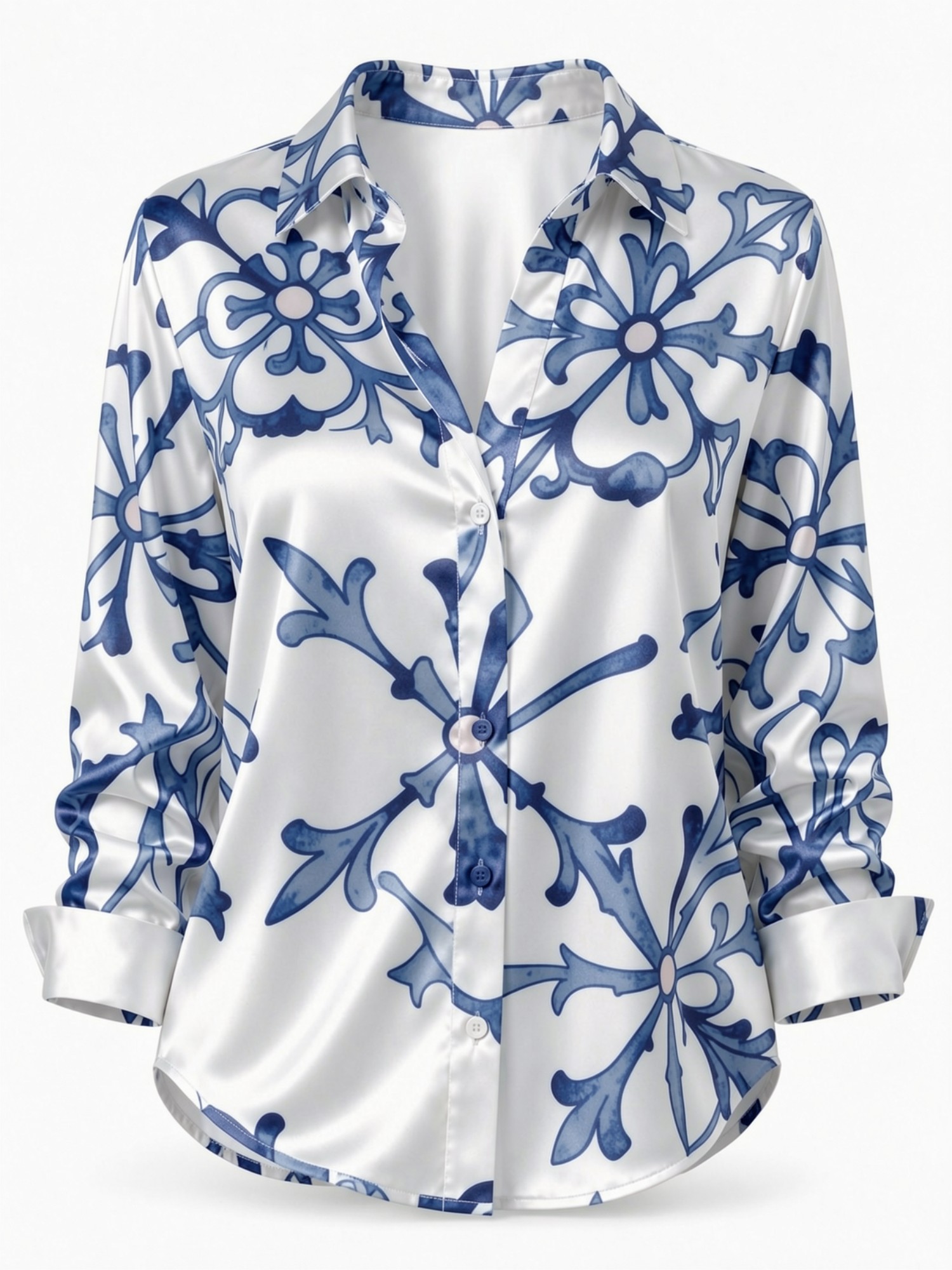 Blue Porcelain Floral Satin Bl - đánh giá và giá Resort Shirt Floral