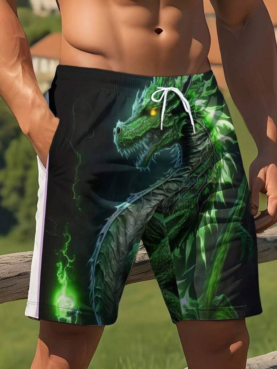 Mens Dragon Print Drawstring W - đánh giá và giá Swim Trunk Quick Dry