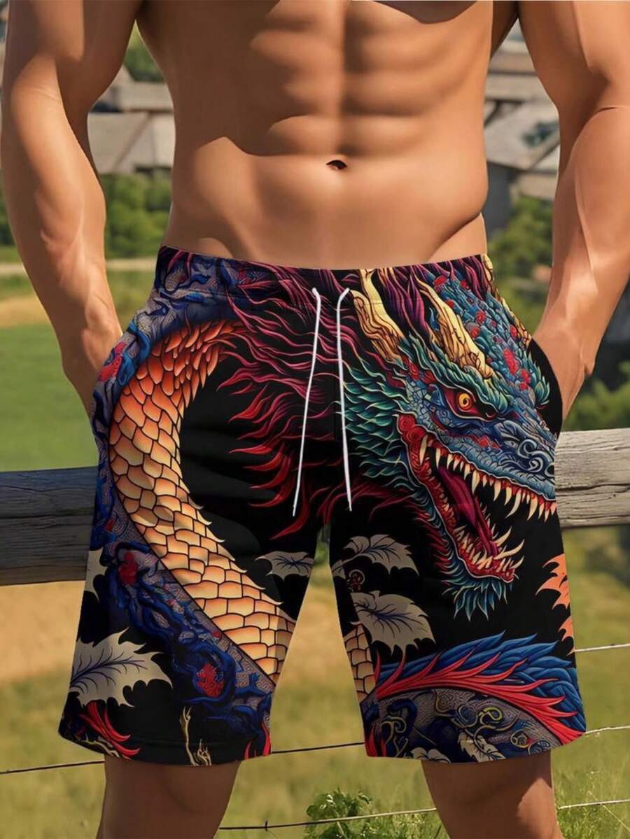 Mens Dragon Print Drawstring W - đánh giá và giá Swim Trunk Quick Dry