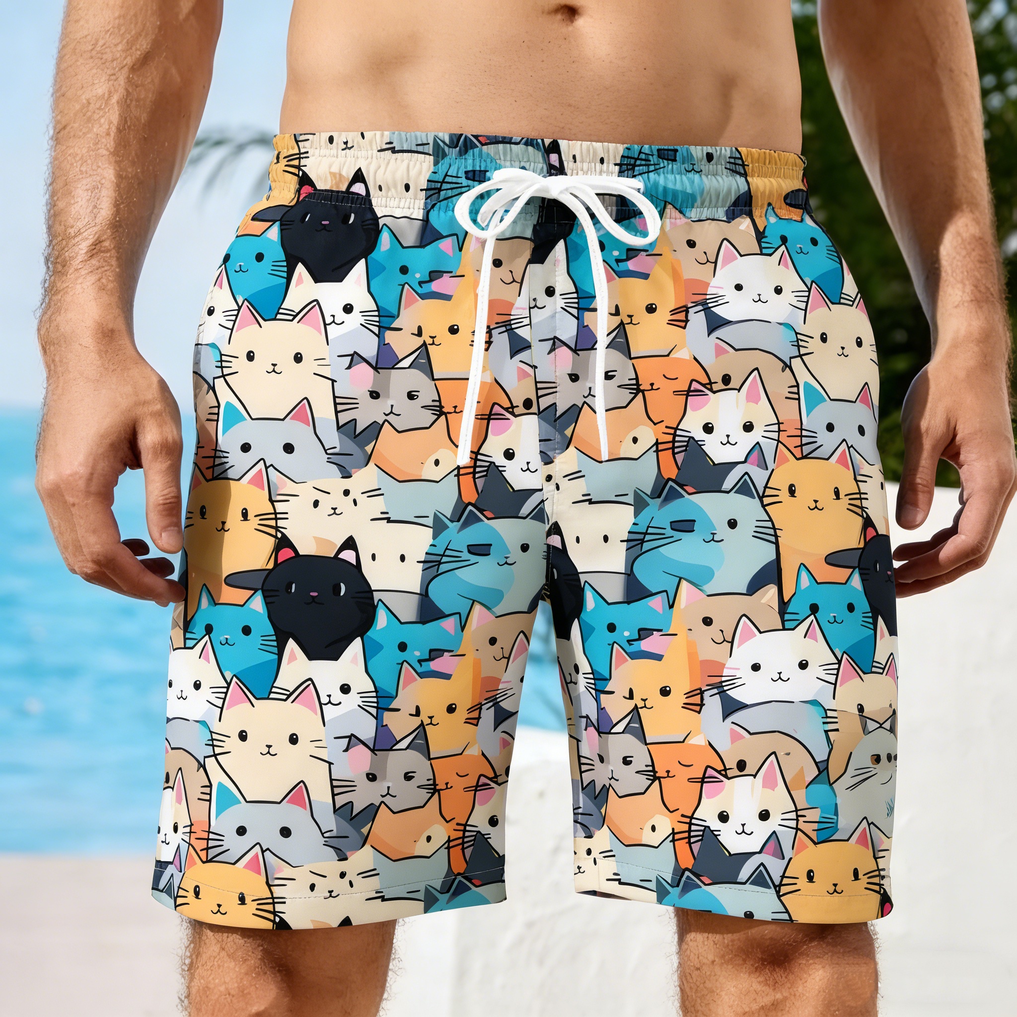 Men 3D Cat Graphic Beach Short - đánh giá và giá Trunks Board Surf