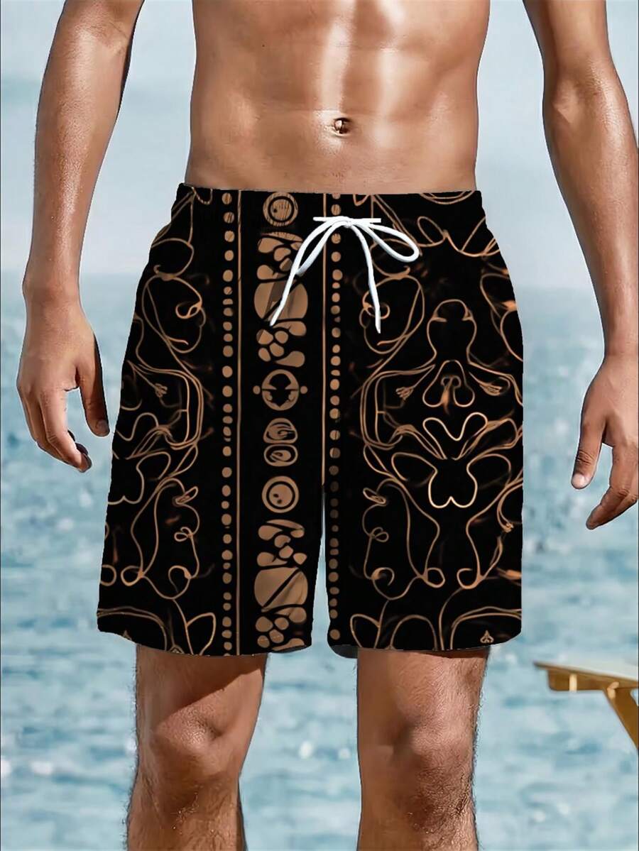 Mens Abstract Geometric Print  - đánh giá và giá Swim Trunk Quick Dry