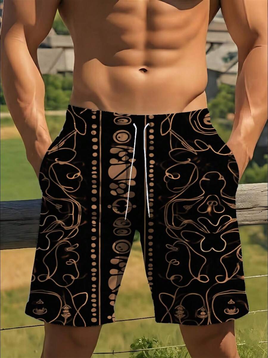 Mens Abstract Geometric Print  - đánh giá và giá Swim Trunk Quick Dry