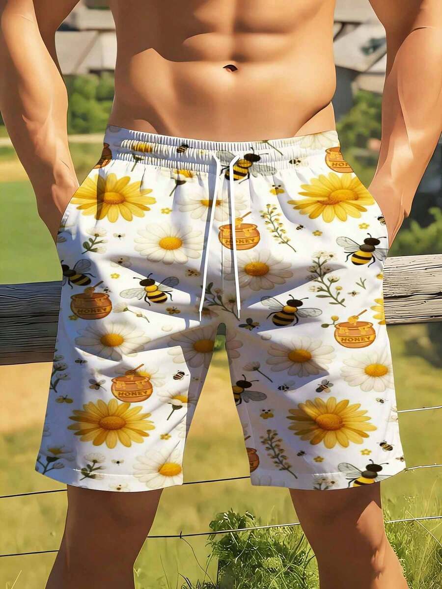 Mens Bee And Daisy Print Swim  - đánh giá và giá Swim Trunk Quick Dry