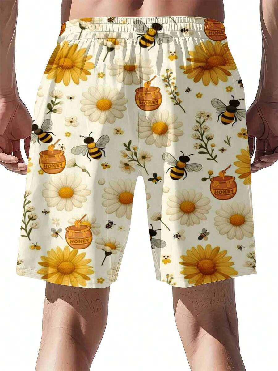 Mens Bee And Daisy Print Swim  - đánh giá và giá Swim Trunk Quick Dry