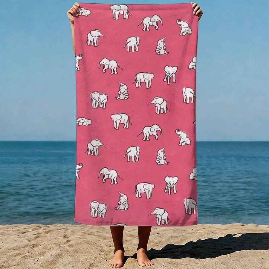 Elephant Pattern, Pink Backgro - đánh giá và giá Beach Towel Large