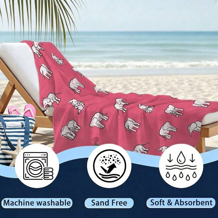 Elephant Pattern, Pink Backgro - đánh giá và giá Beach Towel Large