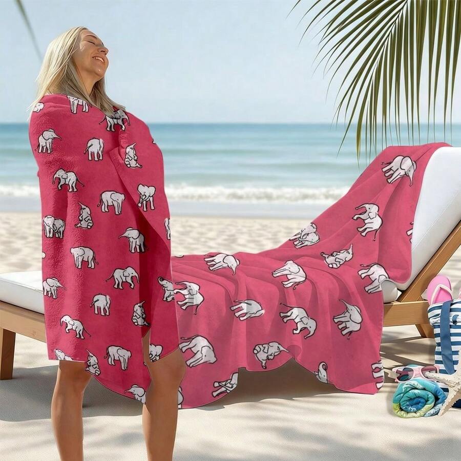 Elephant Pattern, Pink Backgro - đánh giá và giá Beach Towel Large